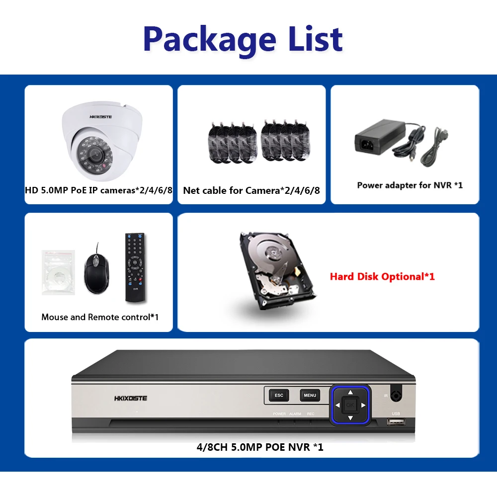  H.265 + 8CH 5MP 16CH 5MP POE NVR Kit de sistema de seguridad CCTV 5MP IR habitación/al aire libre c