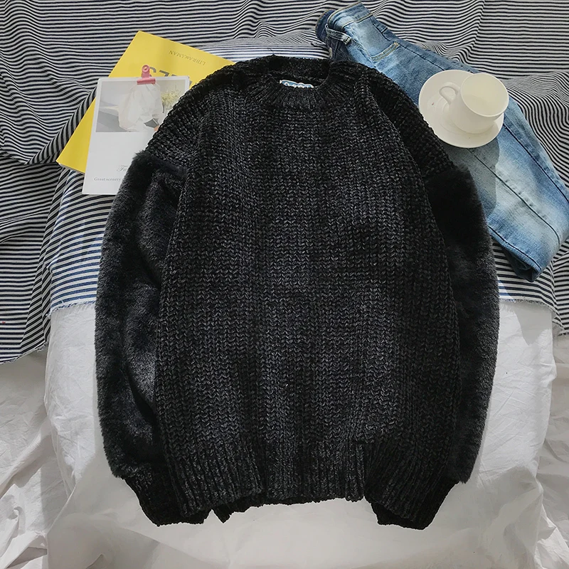 Winter Sweater Men Warm Fashion Solid Color Casual O-neck Knit Sweter Man Clothes Streetwear Loose Long-sleeved Pullover Men Winter Sweater Men Warm Fashion Solid Color Casual O-neck Knit Sweter Man Clothes Streetwear Loose Long-sleeved Pullover Men