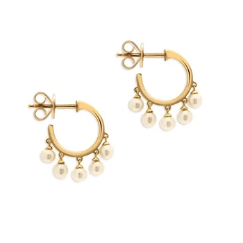 

LOZRUNVE Italian Gold Handmade Dangling Multi Pearl Mini Hoop Earrings 925 Silver