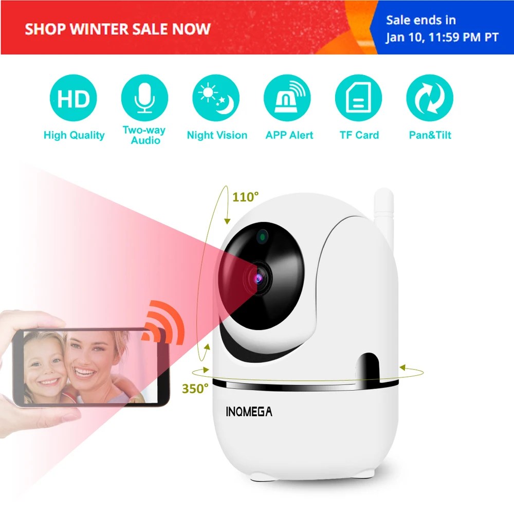  INQMEGA HD Cloud IP Camera Home Security Surveillance Camera Auto Tracking Network WiFi Camera Wire - 4.00009E+12