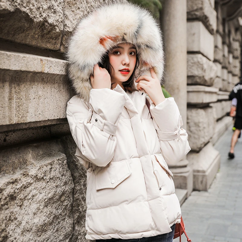##BUY Loose Casual Winter Jacket Women Fashion Parka Fur Collar Thickening Plus Velvet Warm Hooded Coat Cotton Personality Fashion