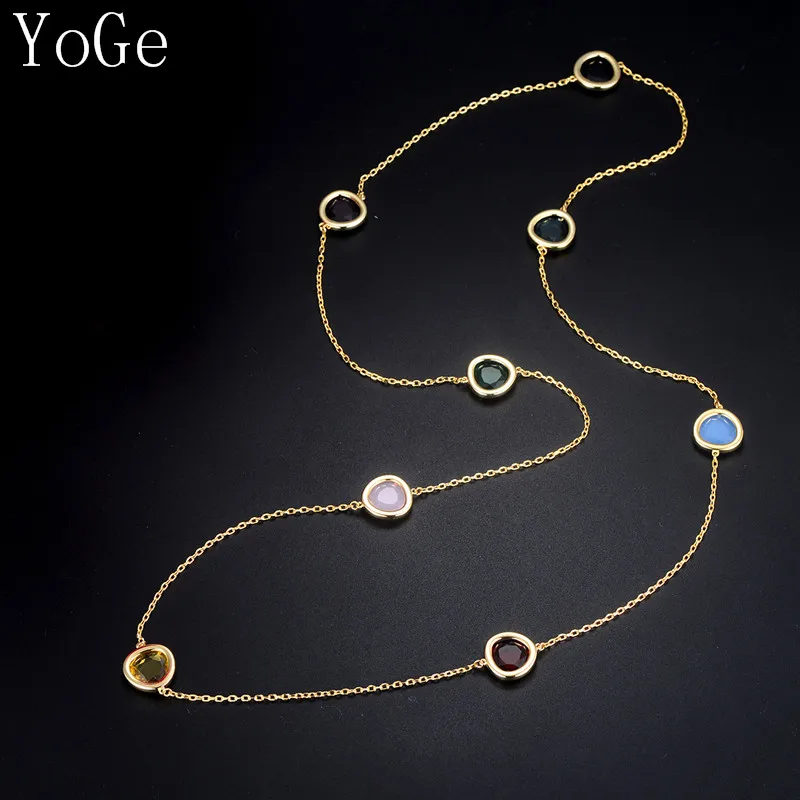 YoGe свадебные и вечерние ювелирные изделия для женщин, N1184 Роскошные AAA CZ большие разноцветные хрустальные камни ожерелье, цепочка для свитера
