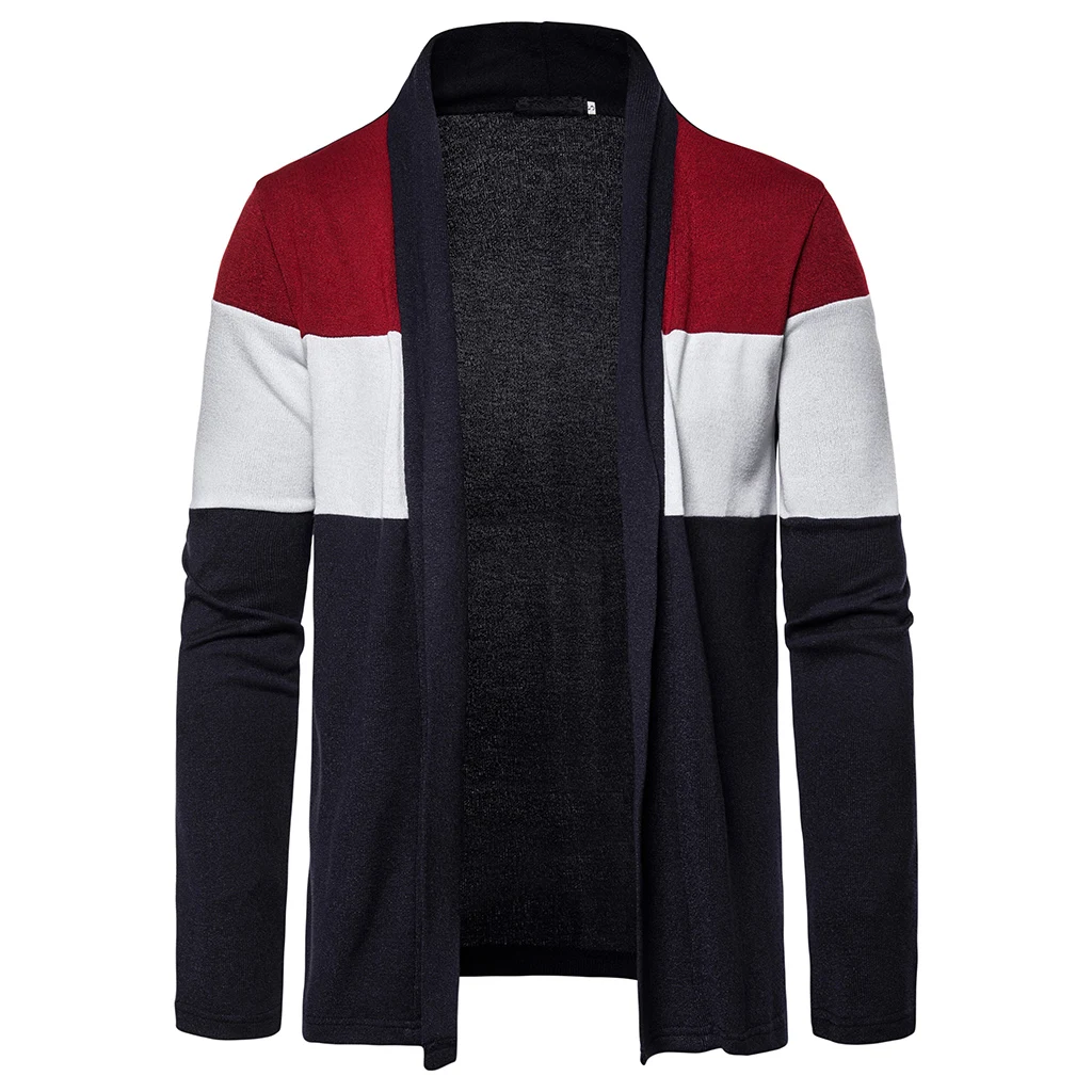 PUIMENTIUA Men's Autumn Sweater Stitching Color Cardigan Knit Thin Casual Long Sleeve 2019 |