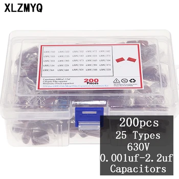 200 pz/scatola 25 tipi 630V CBB Kit di assortimento di condensatori a Film metallico 0.001uf ~ 2.2uf Kit di assortimento di condensatori a Film di poliestere