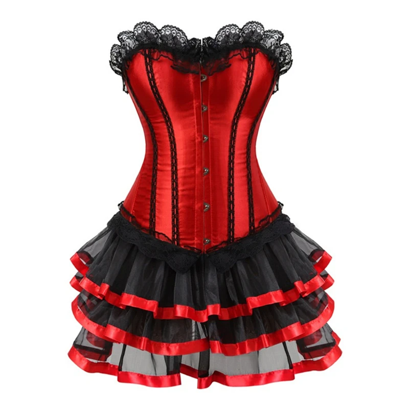 

Sexy Corsets for Women Plus Size Costume Overbust Burlesque Corset and Skirt Set Tutu Corselet Victorian Fashion Gowns