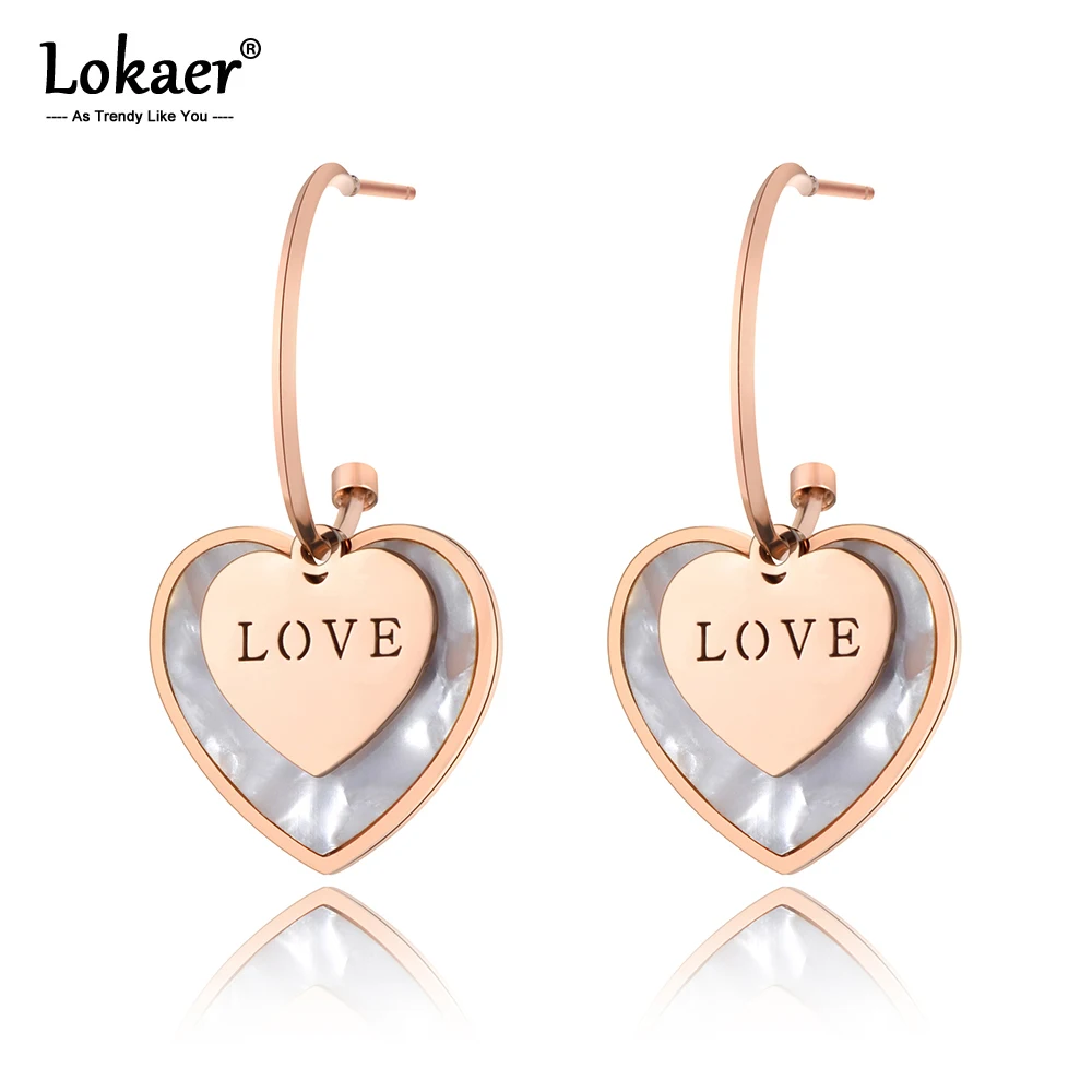 Lokaer трендовые титановые стальные Любовь Двойное сердце серьги-гвоздики для женщин девушек офисные розовое золото белые сережки в виде ракушек ювелирные изделия E19181