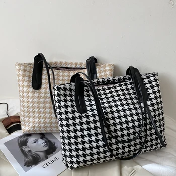 

Retro Plaid Women Tote Bags Female PU Large Capacity Shoulder Bags Portable Handbags for Ladies
