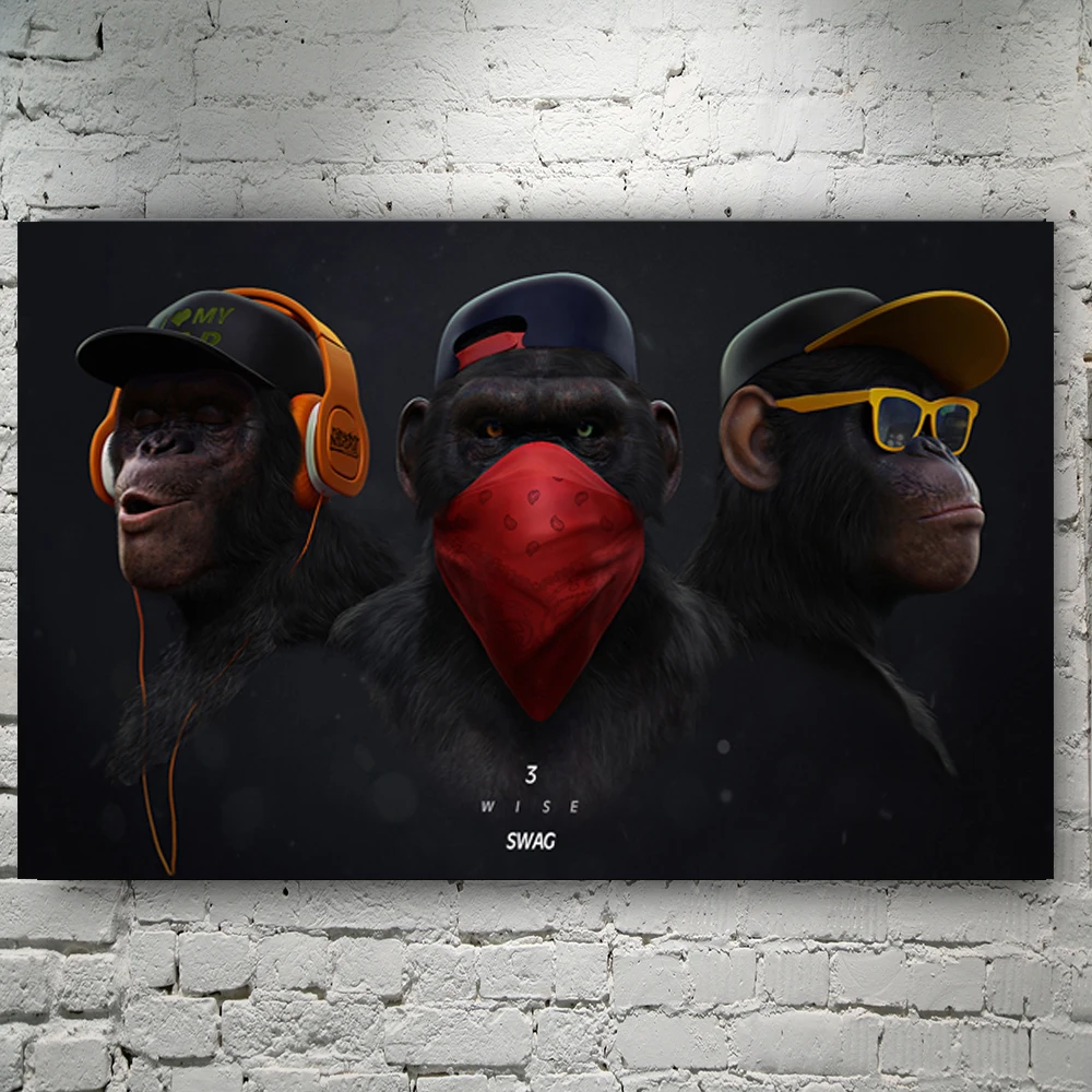 Large Size 100x150cm Orangutan Animal Headphone Monkey Canvas Decoration Picture Canvas Art Wall Painting Home Decoration