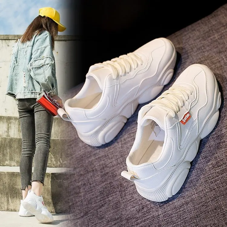 

2019 Autumn New Style Korean-style Dad Shoes Women's MacBook STUDENT'S Shoes Bear Bottom Flat Ultra-Red Net hong zhi Smoked Vers