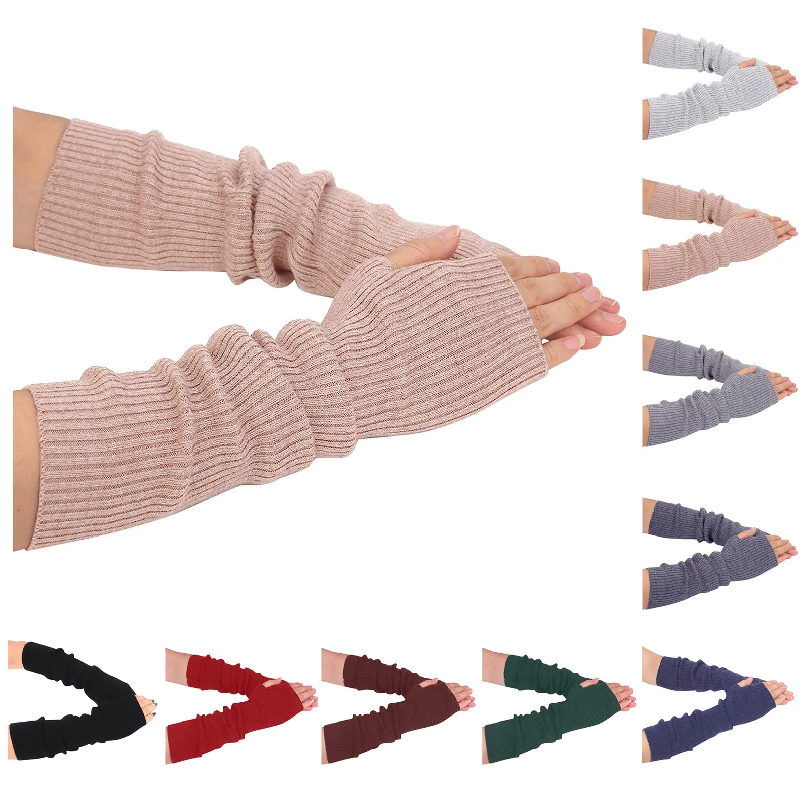 Cashmere Gloves Long Fingerless Gloves Women Arm Warmers Goth Knitted Wool Mittens Winter White Punk Elbow Sleeve Knited Gloves sparsil unisex winter cashmere fingerless gloves long 2 color patchwork double layer mittens knitted arm warmers gothic glove