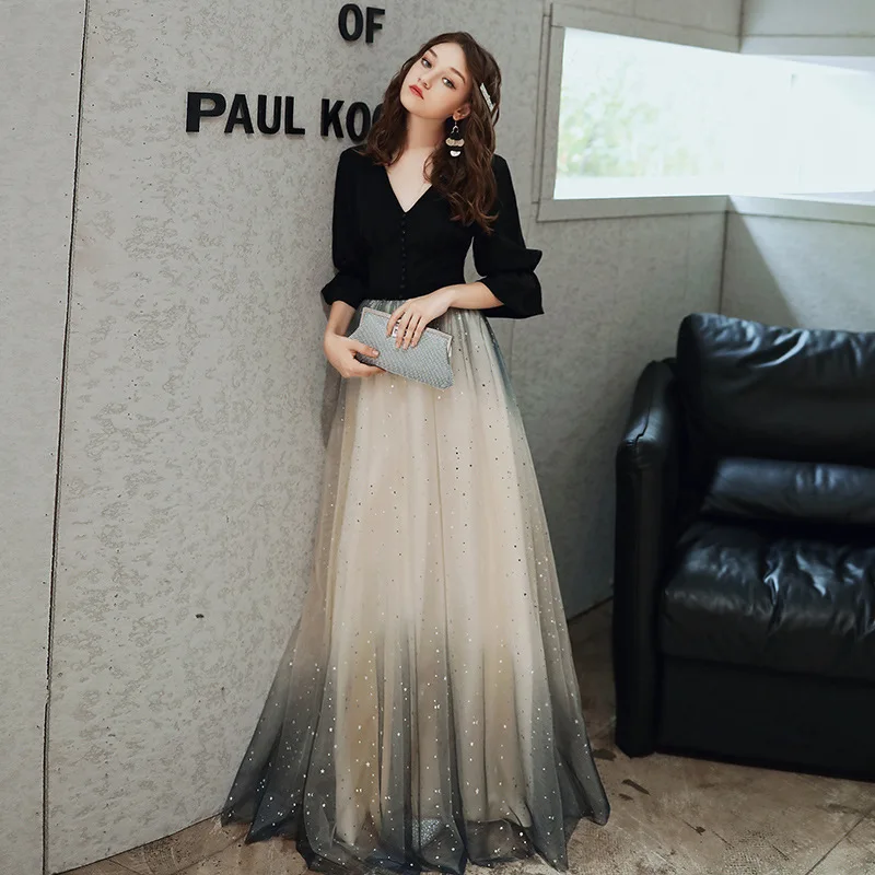 

New Party Dress 2020 Star Gradient Dreamy Temperament Dress Long Skirt Black Female