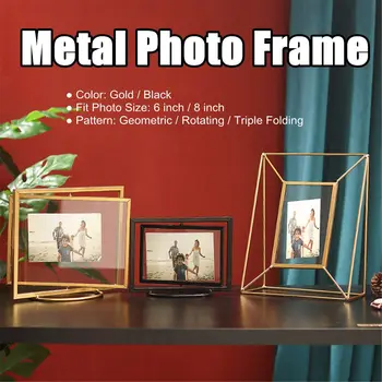 

Metal Glass Photo Frame Geometric Rotating Folding Combination Desktop Picture Frames Ornaments Gifts Wedding Home Decoration