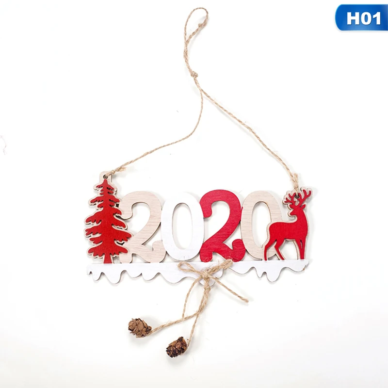 

New 2020 Xmas Wooden Ornament Christmas Decoration Pendant New Year Home Decoration 3D 2020 Xmas Christmas Tree Hanging Ornament