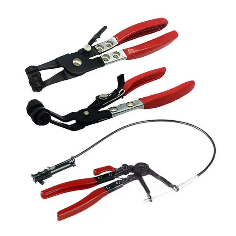 3Pcs Auto/Car Repairs Bent Nose Hose Clamp Pliers Cable Type Flexible Wire Long Reach Hose Clip