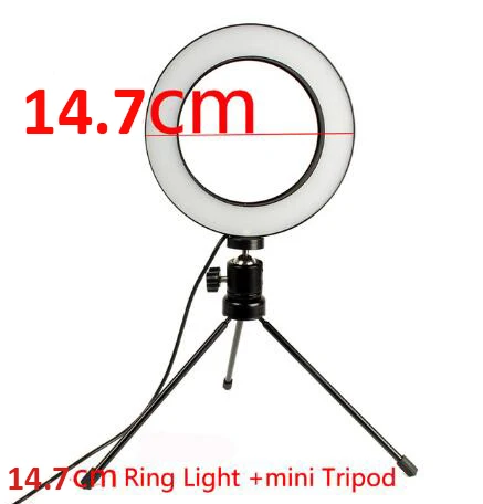 5.7 with Mini Tripod Светодиодный кольцевой светильник для студийной камеры с регулируемой яркостью, кольцевой Штатив для мобильного телефона и видеосъемки, селфи-Палка для Xiaomi, iphone, Canon, Nikon - Цвет: 5.7 with Mini Tripod