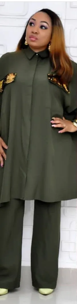 Африканская одежда для женщин с блестками Mujer Vestido Africano Модный комплект из 2 предметов топ с длинными рукавами и брюки костюм рубашка брюки - Цвет: Зеленый
