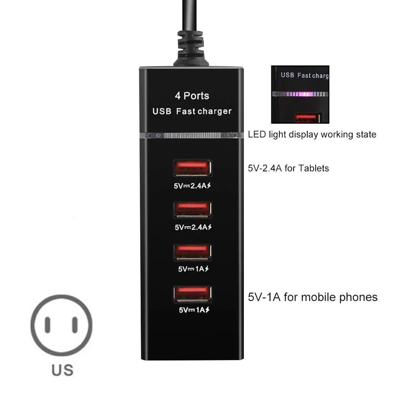 us plug США/ЕС/Великобритания вилка настенное зарядное устройство 4 usb порта Быстрая Зарядка адаптер для телефона планшета OE88 - Название цвета: us plug