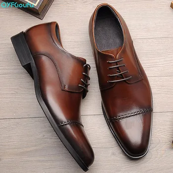 

QYFCIOUFU Luxury Men Classic Formal Shoes Italian Brand Oxfords Mens Lace Up Shoes Black British Genuine Leather Flats Shoes