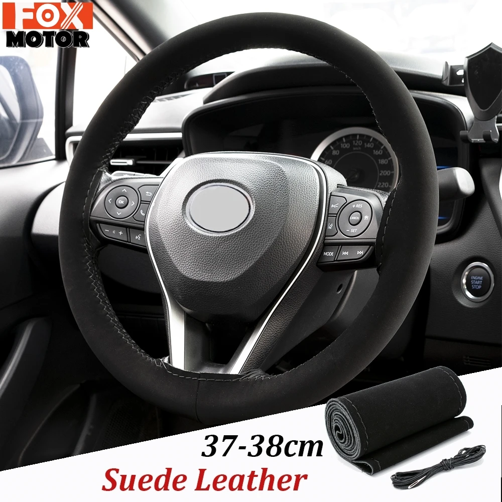 DIY PU Leather Auto Car Steering Wheel Cover Hand Sewing 38cm Breathable Steering Wheel Covers steering wheel cover