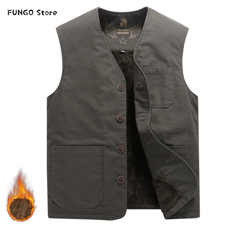 Fleece Winter Vest Mens Multi Pockets Spring Autumn Waistcoat Photographer Fishing Casual Warm Sleeveless Jacket Plus Size 8XL | Мужская