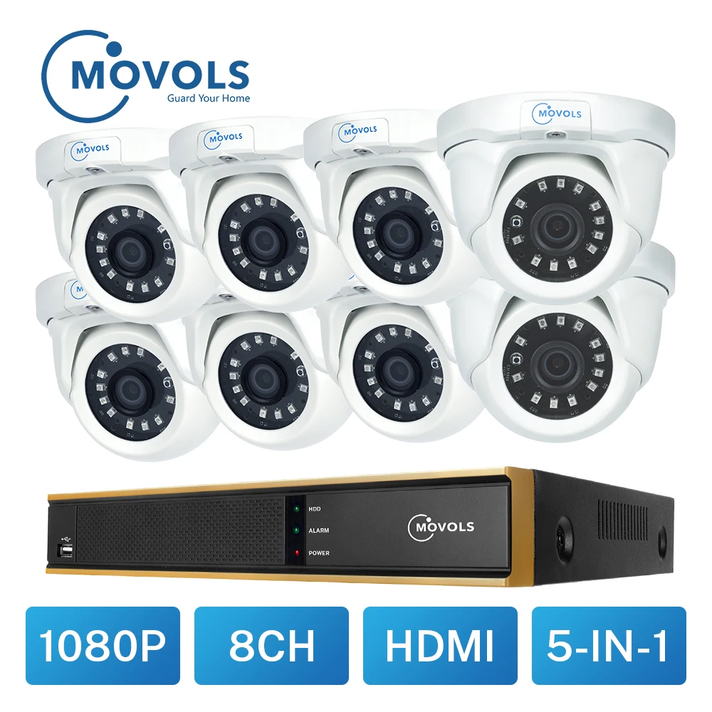 MOVOLS CCTV 1080P ночное видение Крытый/Открытый 8 шт. камера s 8CH комплект камеры безопасности 2MP DVR комплект AHD система видеонаблюдения