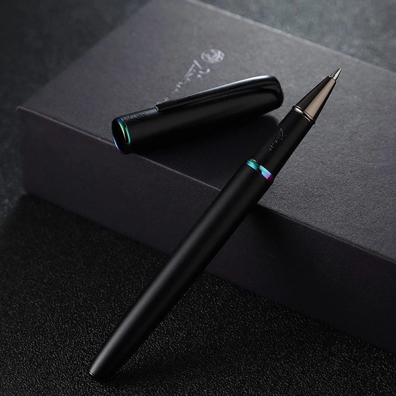 Picasso 916 Elegant Pimio Blue Purple Ring Metal Roller Ball Pen Titanium Black Matte Barrel For Office & School No Gift Box blue titanium