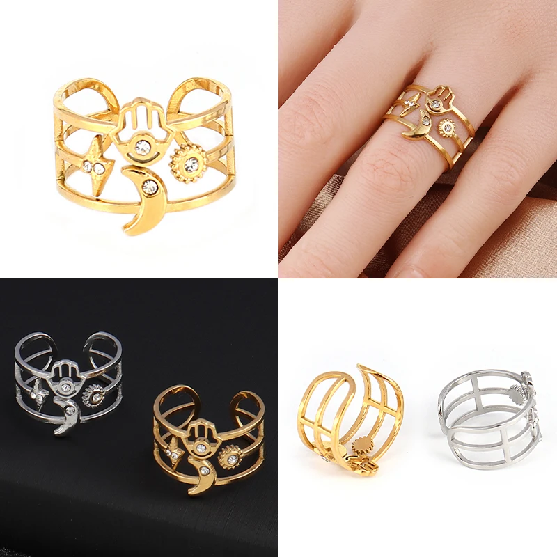 Punk Wide Ring Circle Rings Round Geometric Finger Open Chain Rings for Women Ring Stainless Steel Jewelry Gift finger ring stainless steel ring ring set adjustable rings opening ring chain ring