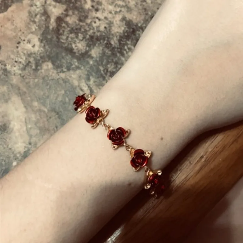 Брендовый Винтажный лепесток цветка розы браслет романтичный красный цветок сплав дизайн браслет для мамы Женщины Gils ювелирный подарок