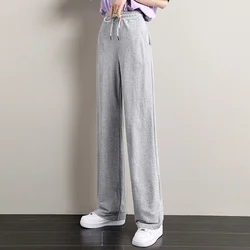 Pantalon en soie glacée pour femmes, jambes larges, décontracté, taille haute, élastique, ample, pleine longueur, printemps automne 