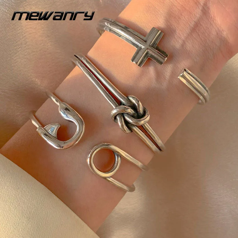 Mewanry Silver Color Cross Pin Knotted Vintage Bracelet New Fashion Trendy Elegant Party Jewelry Birthday Gifts for Women bangle bracelet