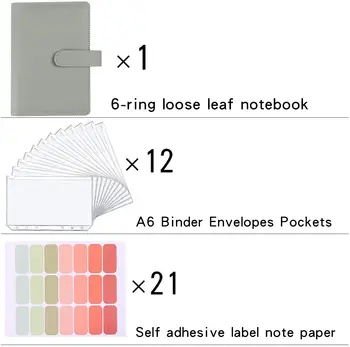 A6 PU Leather Notebook Binder Budget Cash Envelopes Planner Organizer Binder Pockets Categories Sticker Label for