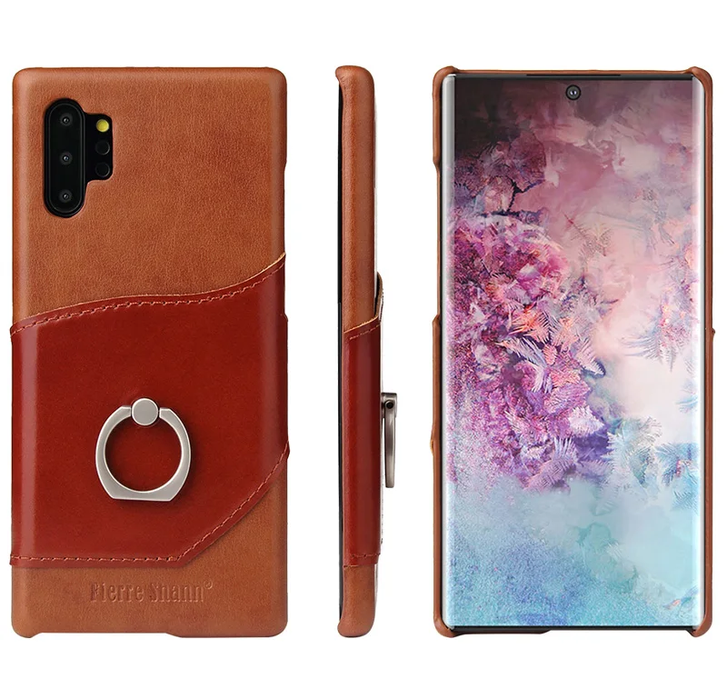 Натуральная телячья кожа чехол для samsung Galaxy Note 10 Plus кольцо пальцевый держатель задняя крышка оболочка