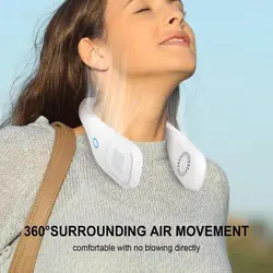 No Blade Portable Mini USB Neck Fan With Battery Ultra Quiet Cooler Air Conditioner Leafless Hanging Neck Fan Lazy Neck Fan
