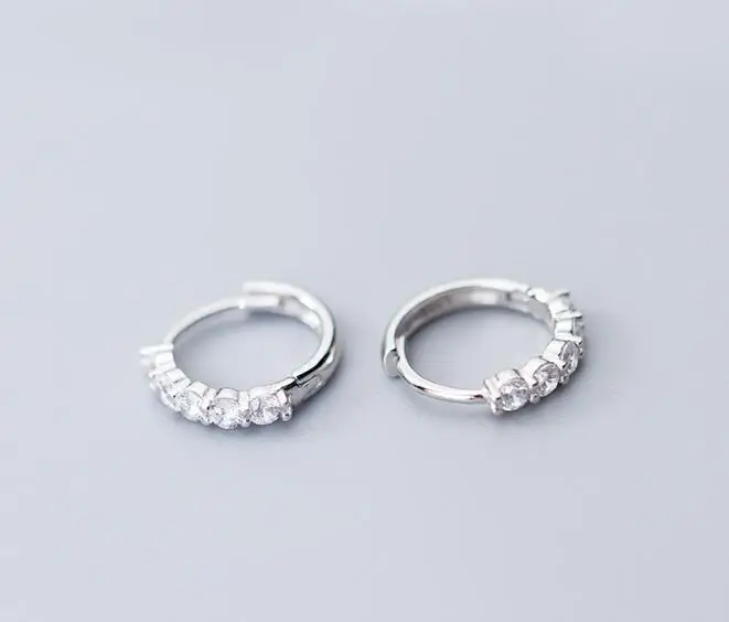 

THIN 2.5MM*14MM 100% Authentic 925 Sterling silver Prong white 5STONE zirconia hoop Huggie earrings jEWELRY White/gold TLE694