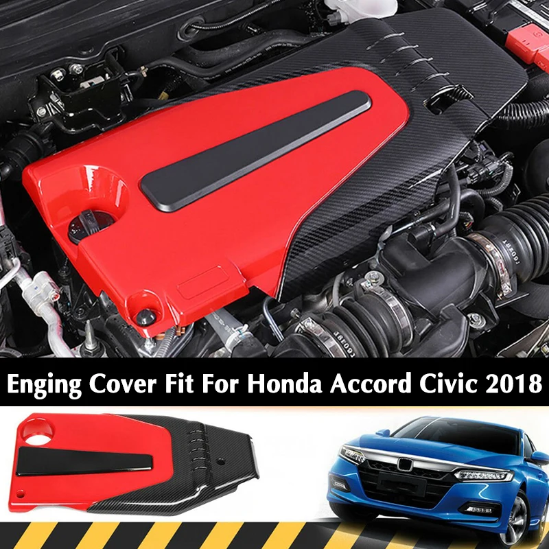 

DWCX Red Carbon Fiber Style Car Engine Cover Bonnet Hood Fit for Honda Civic Accord 1.5L 2018