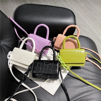 

Casual Retro Alligator Pattern Shoulder Crossbody Bag Women PU Leather Mini Handle Totes Purse Small Female Solid Color Acrylic