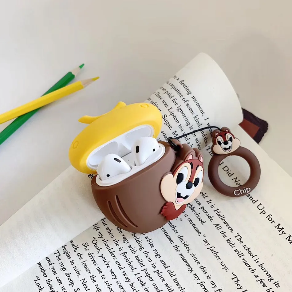 For AirPods 1/2 Case Cute Cartoon Squirrel Earphone Cases For Apple Airpods 2 Kawaii Soft Protect Cover with Finger Ring Strap - Цвет: Chip