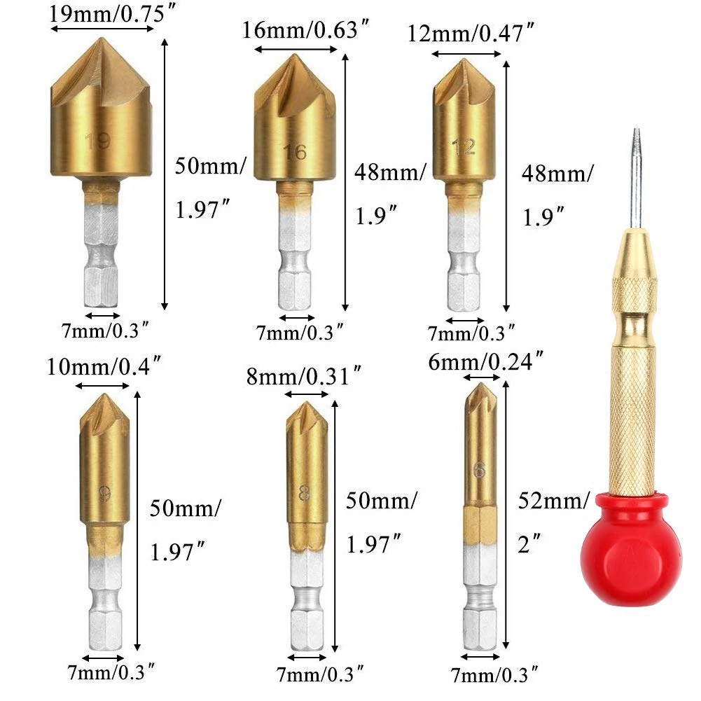 BHTS-26Pcs деревообрабатывающий инструмент для сверления фаски, включая 6 сверл для зенковки, 7 сверло с тремя точками для зенковки с L-W