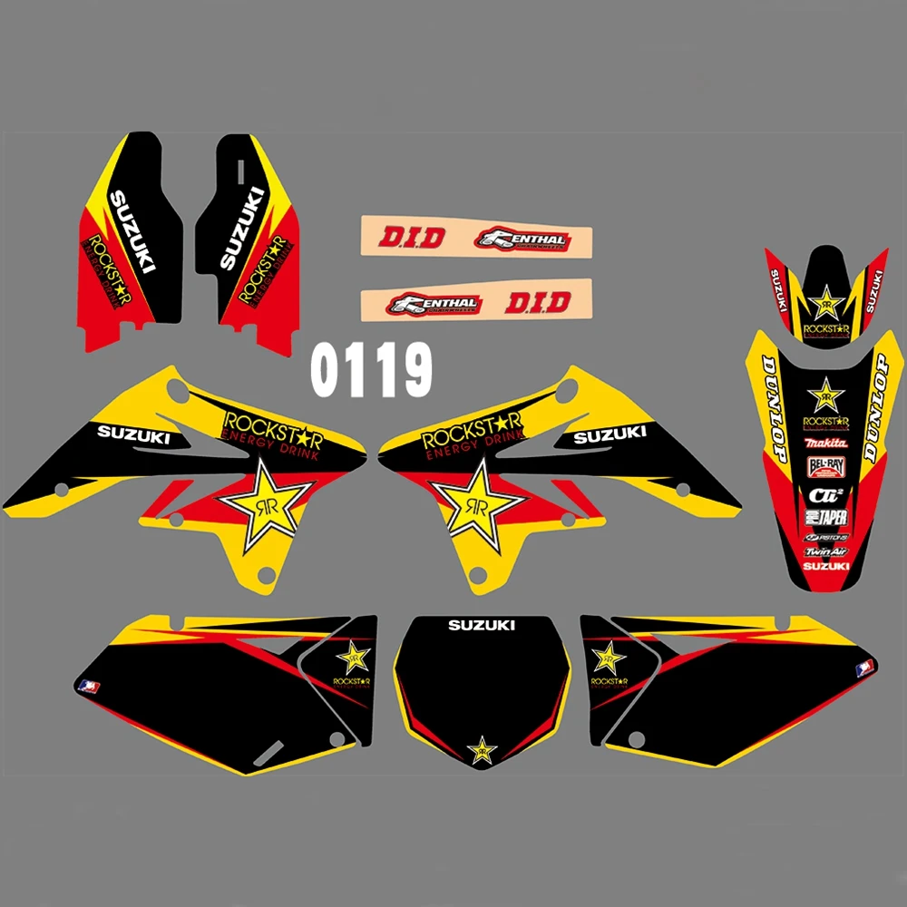 Для SUZUKI RMZ250 2007-2009 Графика наклейки на заказ Номер Наименование лента 3M Полный мотоцикл Фоновые наклейки аксессуары