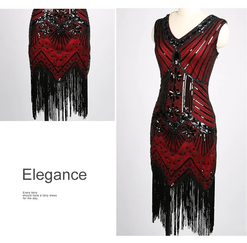 Женское платье для вечеринки, Robe Femme 1920s Great Gatsby, платье миди с блестками и бахромой, летнее платье, Ретро стиль, женское вечернее платье