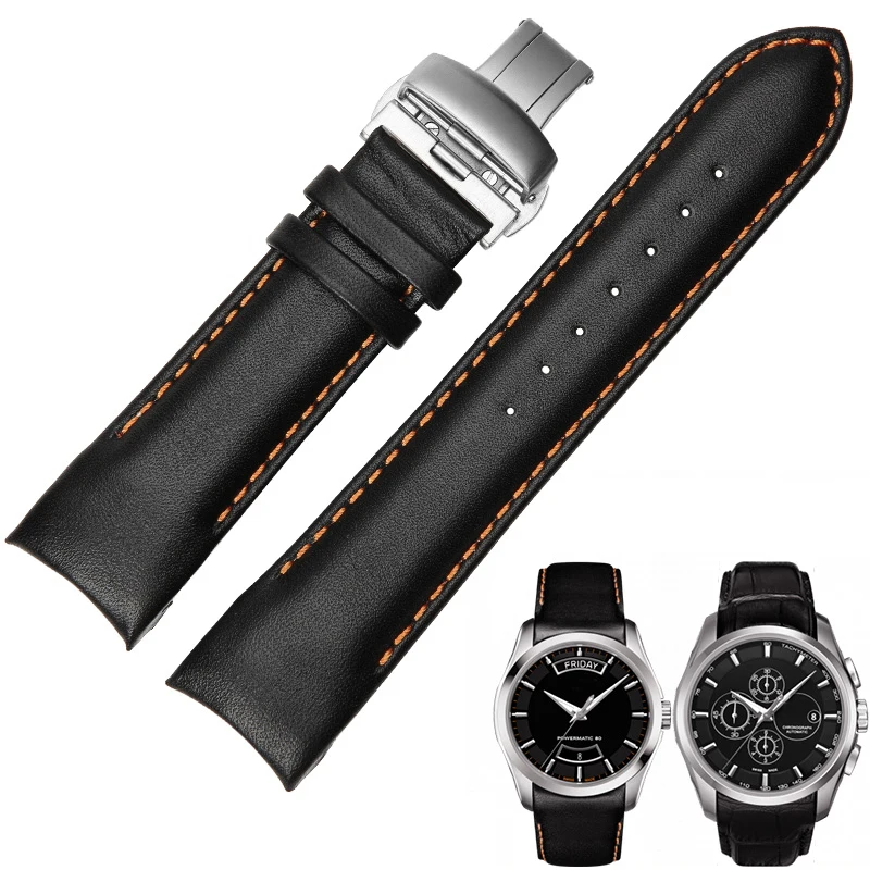 24Mm (Gesper 22Mm) T035627A/T035614A Gesper Kupu kupu Oranye Dijahit Hitam  Halus Kulit Asli Gelang Jam untuk Tali T035617|leather watchband|genuine  leather watchbandorange stitching - AliExpress