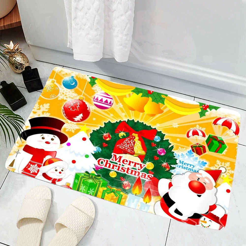 

CLOOCL Merry Christmas Santa Claus Christmas snowman Doormats Decor 3D Carpet Absorbent Nonslip Door Mat Entrance Bathroom Mat