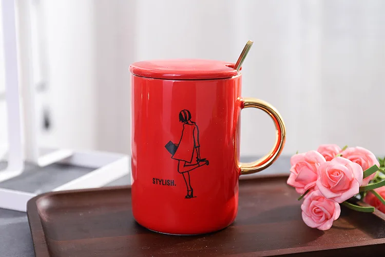 Красные современные керамические чашки для девочек креативные деловые кружки отличные кофейные кружки хороший подарок