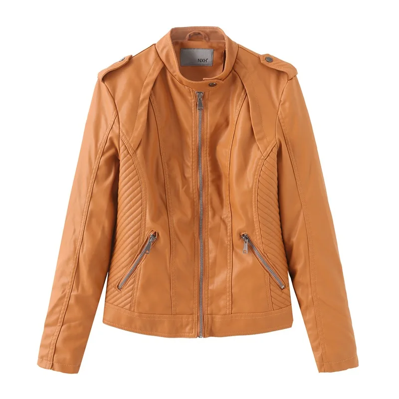 NXH негабаритный гранж стиль кожаная куртка для женщин моторный Байкер pu пальто осень искусственная кожа ветровка - Цвет: earth yellow