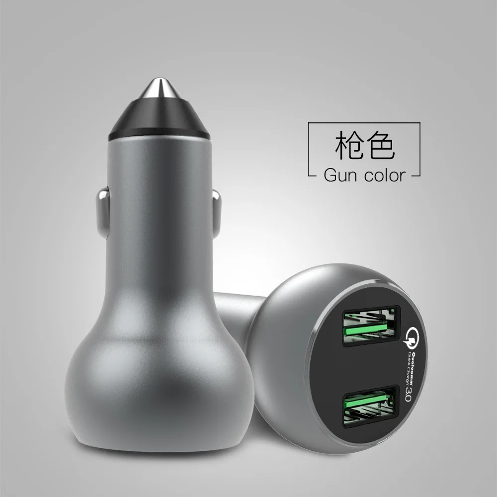 

New Style Metal Aluminium Alloy Fast Charge Qc3. 0 Car Mounted Charger Car Charger Double USB with Digital Display Car Mounted C