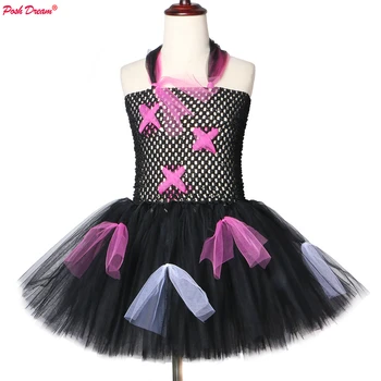 

POSH DREAM Vampire Zombie Kids Girl Dresses Handmade Halloween Dresses for Children Black Hot Pink Tulle Kids Girls Tutu Dresses