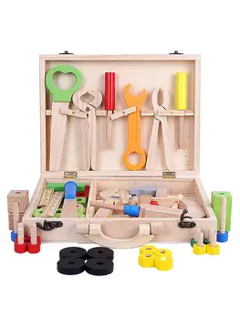 

Children's Pretend Repair Box Toy Disassembly Multi-Functional Woodworking Box Wooden Child-Sized Real Tools Set Play House Toy