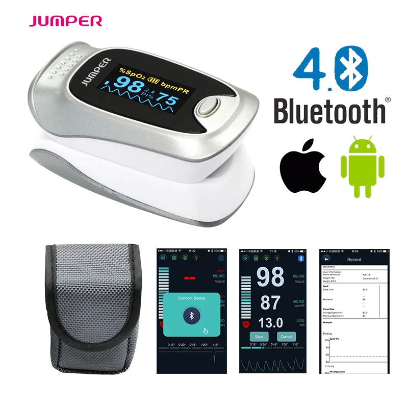 Bluetooth Oximetro De Dedo Pulse Oximeter Blood Saturometro Monitor SPO2 PR Oximetro De Pulso Portable Pulsioximetro +Health APP
