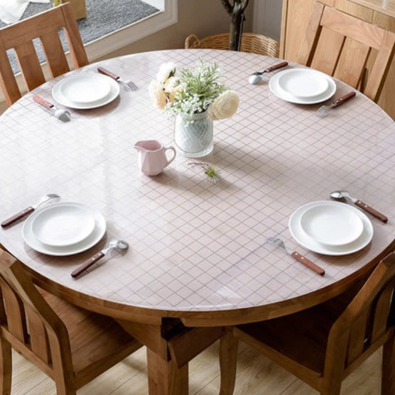  HAZY PVC Tablecloth Waterproof Round Table Cover Dining Table Cloths Poly Plaid Table Mat Protect t