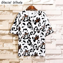 

GlacialWhale Men's T-shirt Men Summer Tops Leopard Print Cotton T-shirts Japanese Streetwear Hip Hop Oversized T Shirt For Men